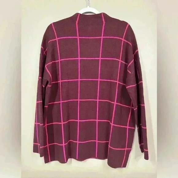 NWT Loft windowpane mock neck tunic sweater in windsor wine sz XL burgundy pink - Picture 8 of 9
